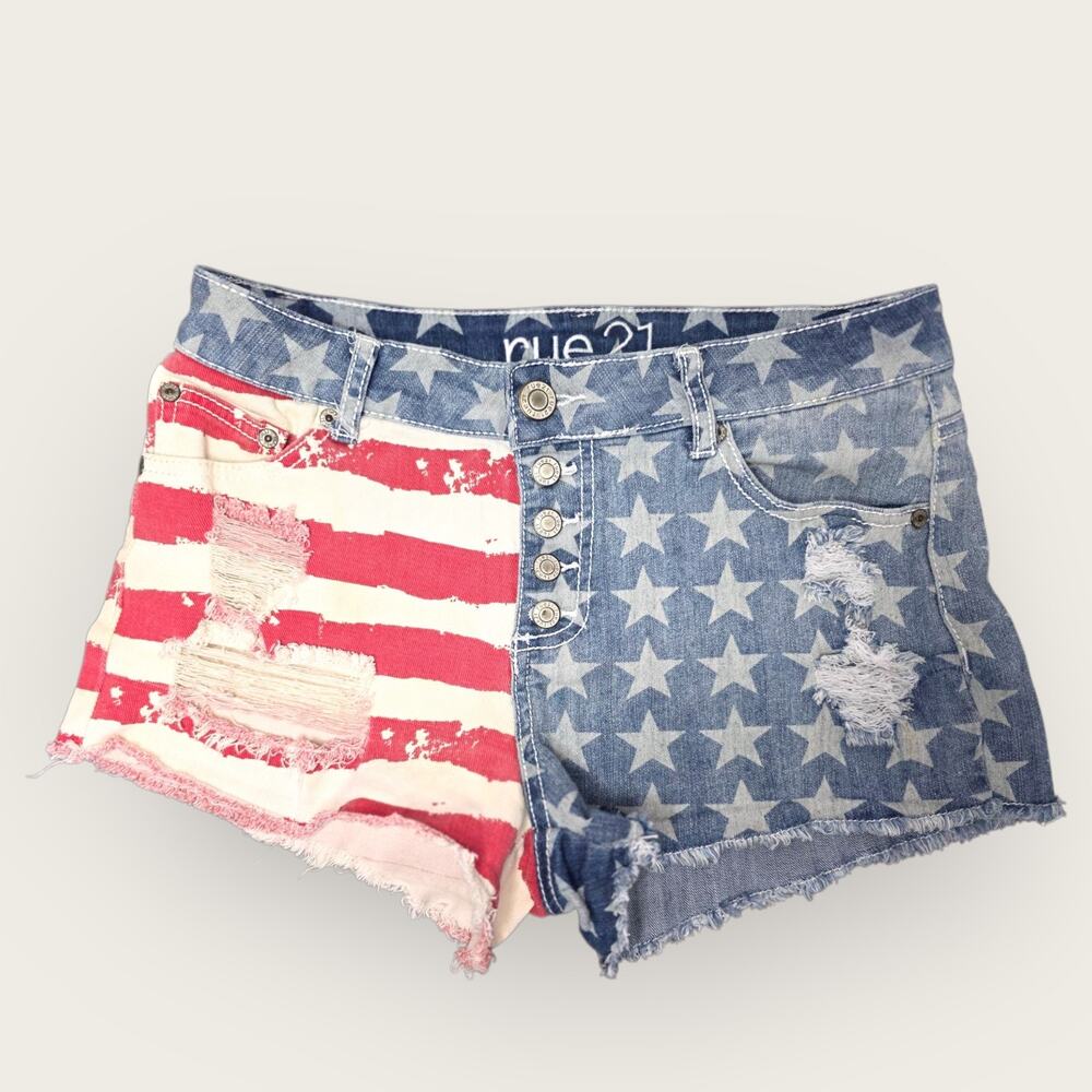 American Flag Shorts Womans Sz 7/ 8 Cutoff Distressed Denim USA Rodeo Festival